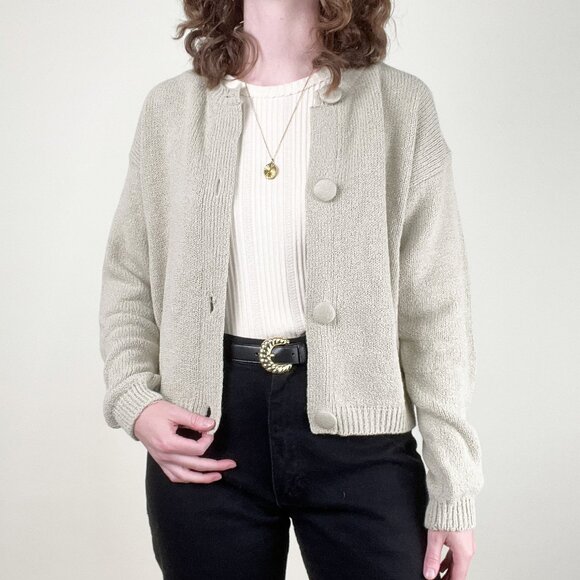 Vintage French Knit Cardigan Sweater Oversized Crop Old Money Luxe Quiet Luxury - Picture 1 of 9
